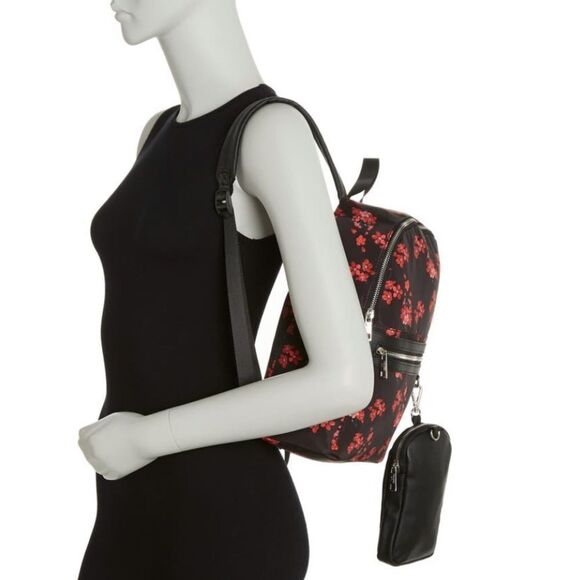 Madden Girl Mini Backpack &‎ Pouch Bag, Lightweight, Black Red Floral, NWT - Picture 2 of 14